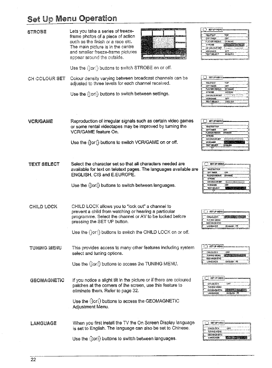 Set up menu operation, Tuning | Panasonic TX-86W100A User Manual | Page 22 / 48