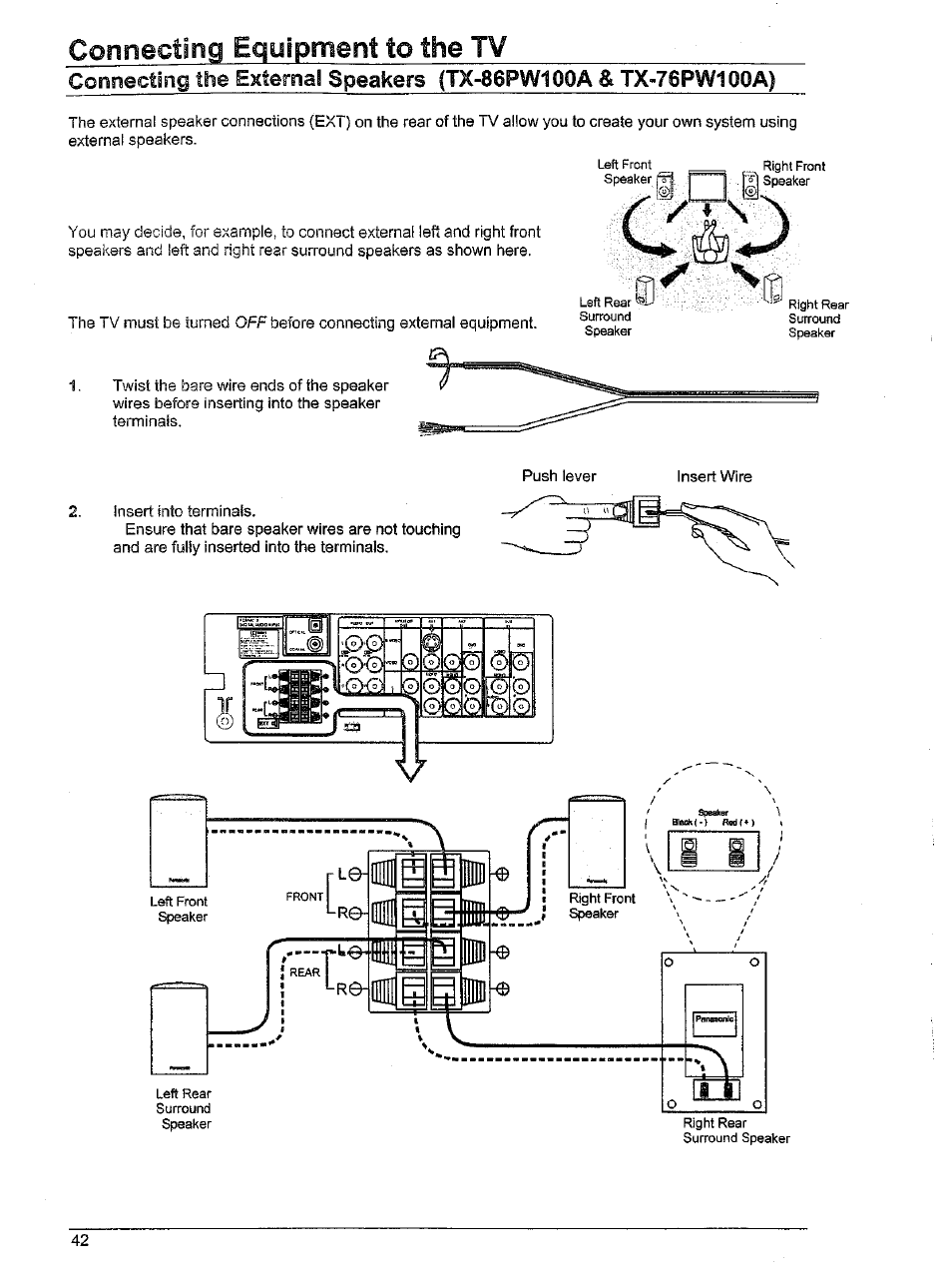 Connecting equipment to the tv, Connecting dvd equipment to the av input, Connecting equipment | The tv | Panasonic TX-86W100A User Manual | Page 42 / 48