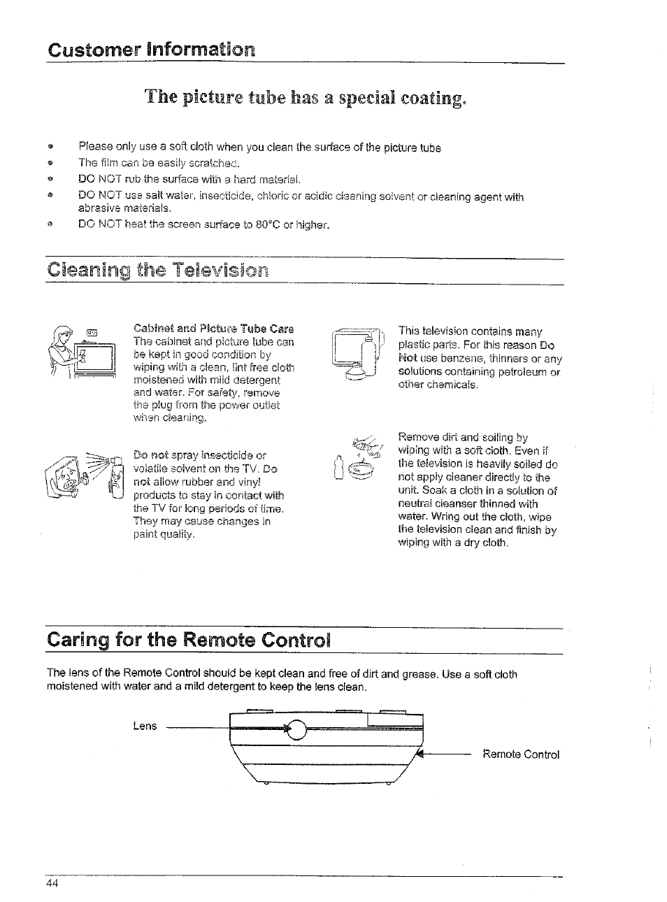 Caring for the remote control, Cleaning the remote control | Panasonic TX-86W100A User Manual | Page 44 / 48