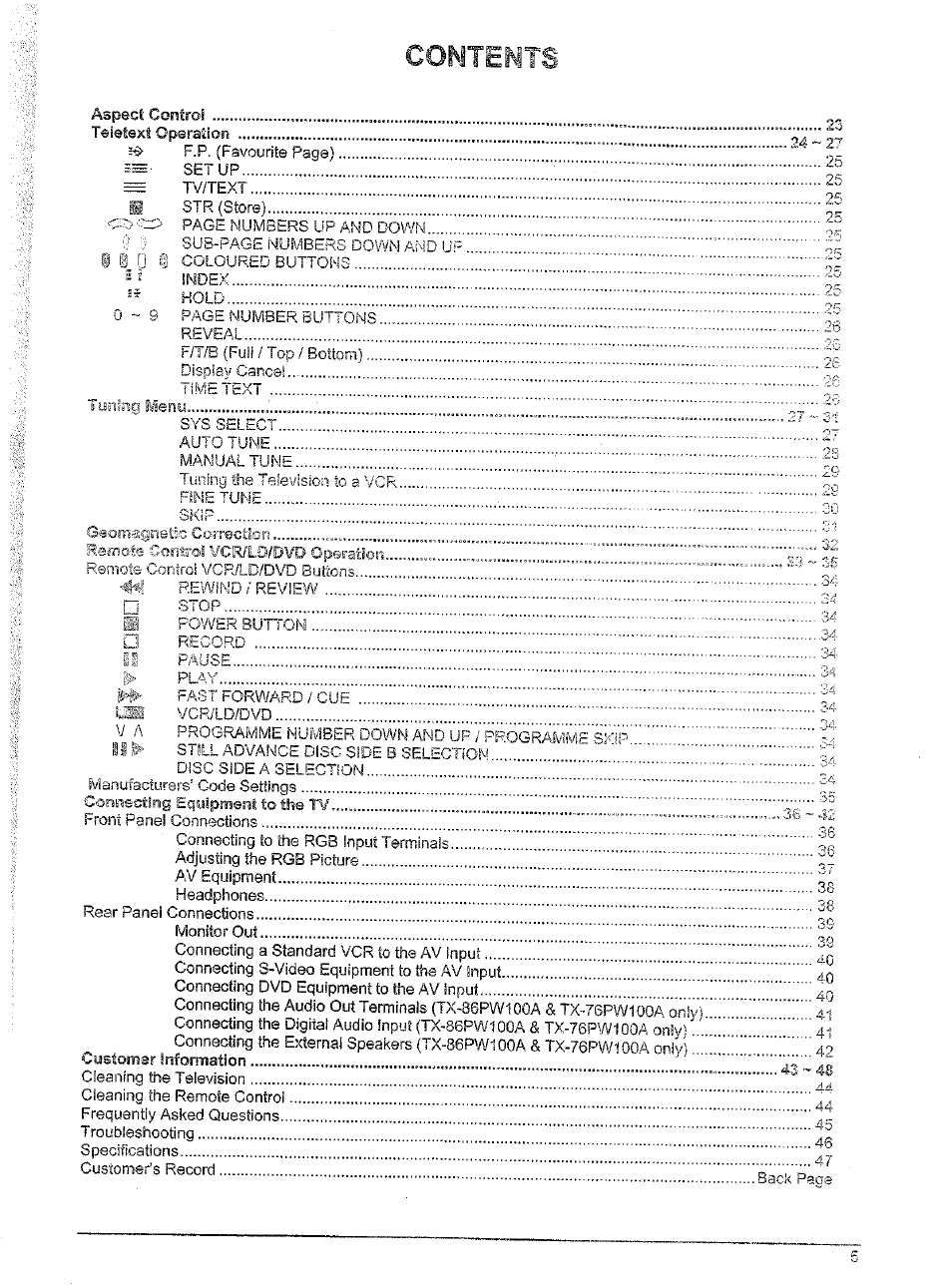 Panasonic TX-86W100A User Manual | Page 5 / 48
