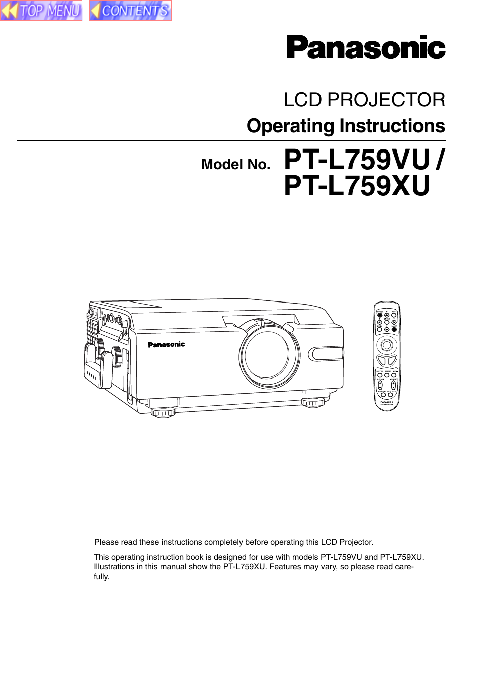 Panasonic PT-L759VU User Manual | 68 pages