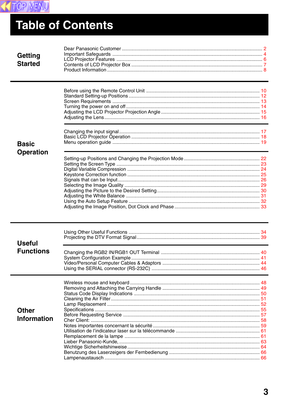 Panasonic PT-L759VU User Manual | Page 3 / 68