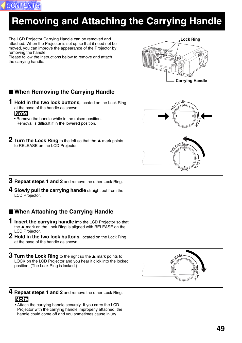 Other information, Removing and attaching the carrying handle | Panasonic PT-L759VU User Manual | Page 49 / 68