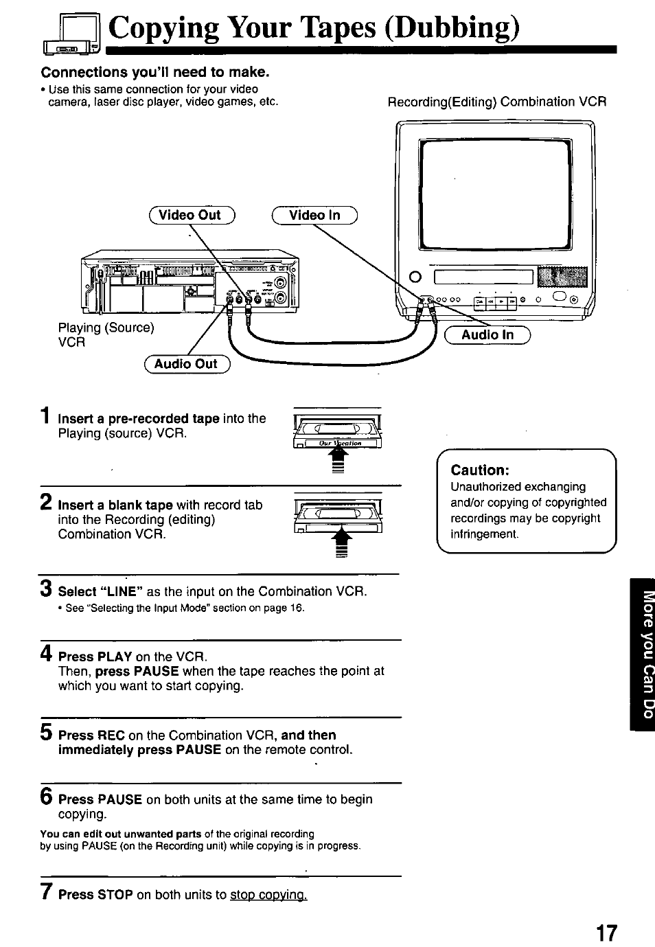 Ni copying your tapes (dubbing) | Panasonic PV-M1338 User Manual | Page 17 / 32