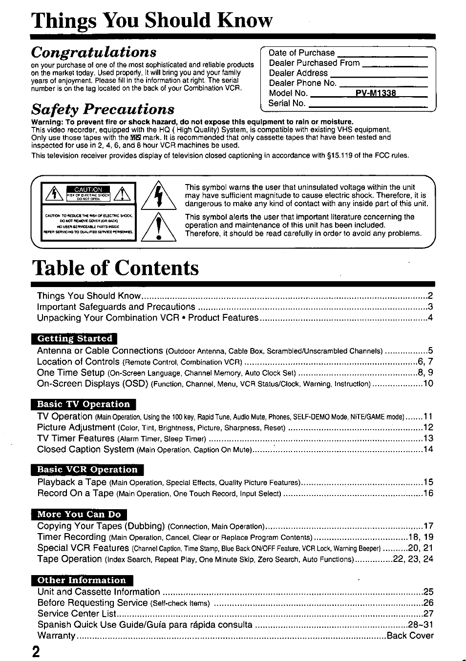 Panasonic PV-M1338 User Manual | Page 2 / 32