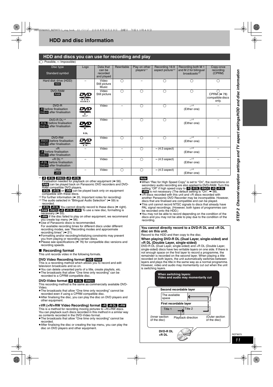 Hdd and disc information, Hdd and discs you can use for recording and play | Panasonic DMR-EH58 User Manual | Page 11 / 80