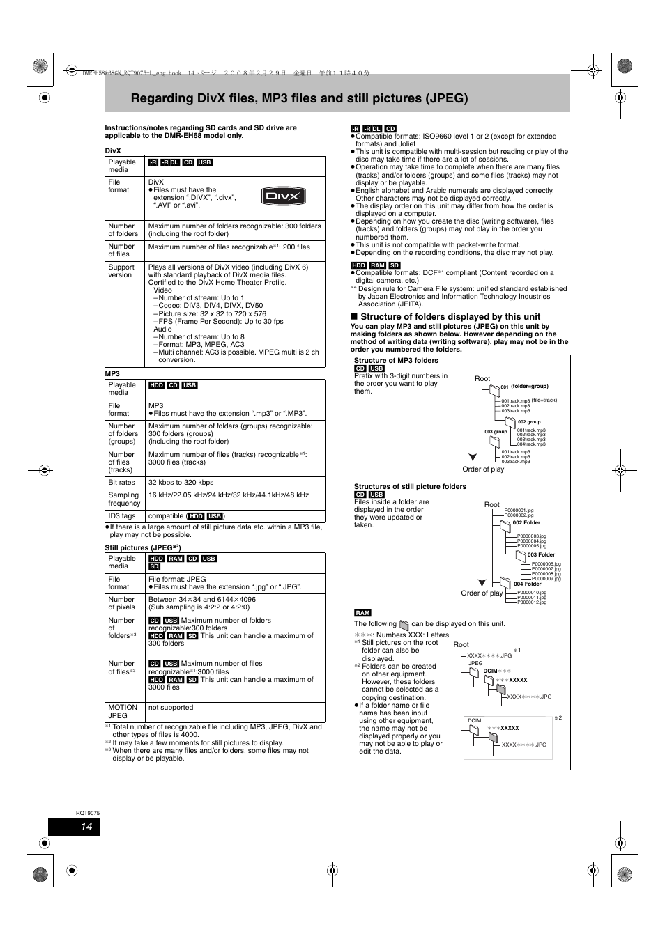 Structure of folders displayed by this unit | Panasonic DMR-EH58 User Manual | Page 14 / 80