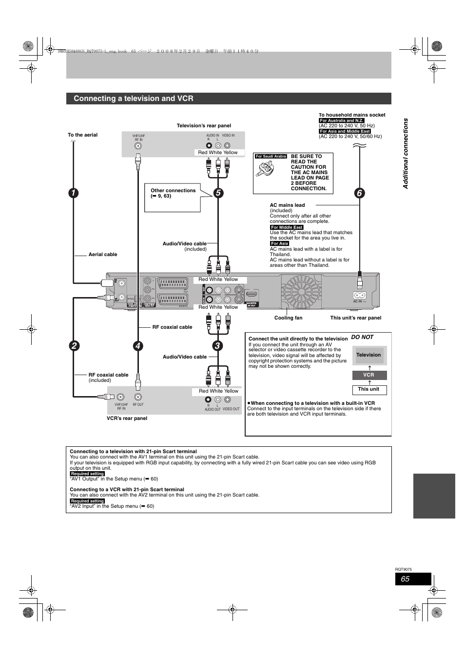 Connecting a television and vcr, Do not | Panasonic DMR-EH58 User Manual | Page 65 / 80