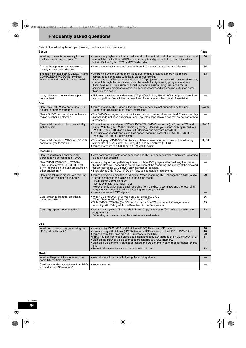 Frequently asked questions | Panasonic DMR-EH58 User Manual | Page 66 / 80