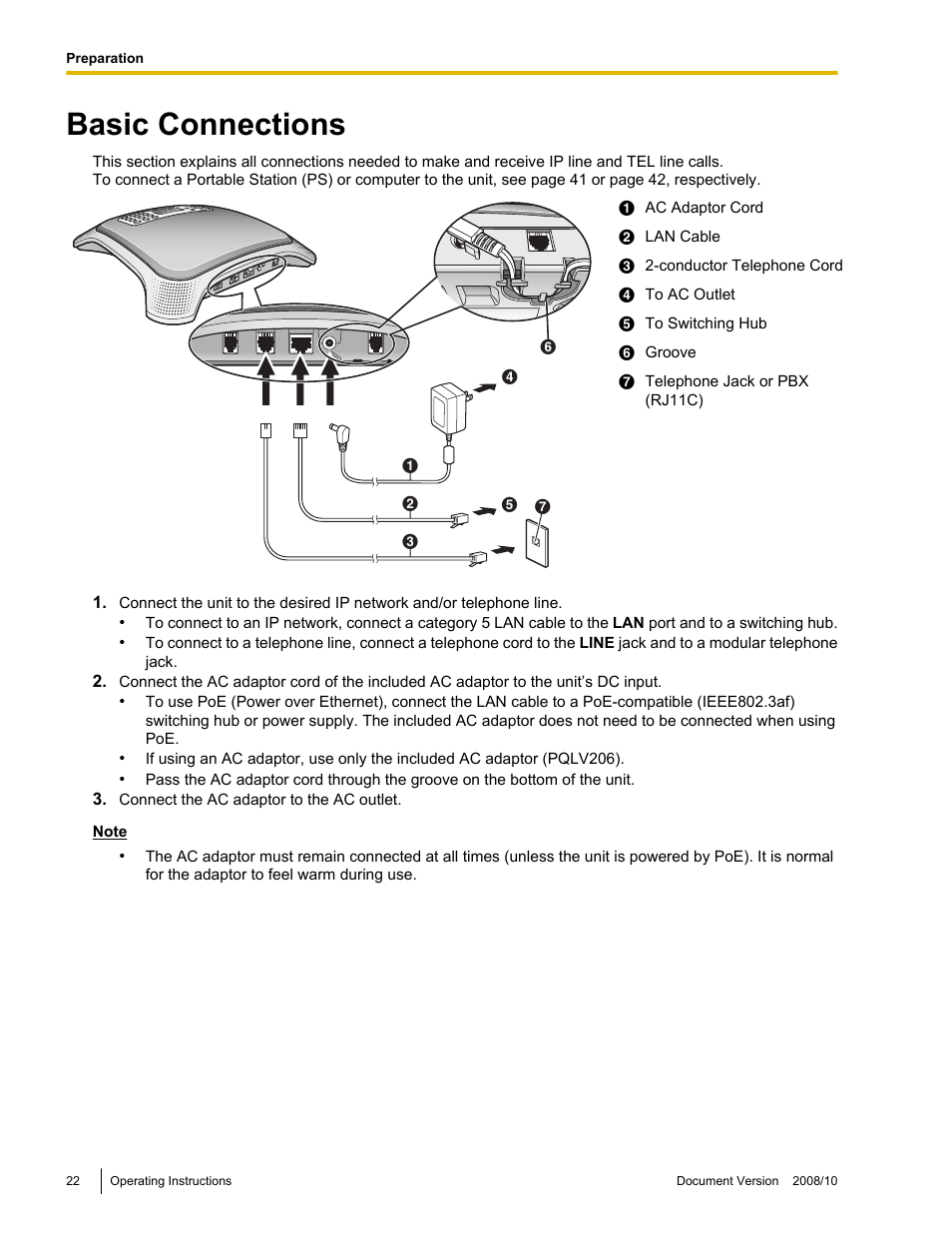 Preparation, Basic connections | Panasonic KX-NT700 User Manual | Page 22 / 72