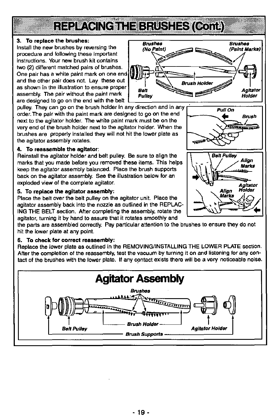 Replmcingfhelbrmshesf^siai, Agitator assembly | Panasonic MC-V7347 User Manual | Page 19 / 48