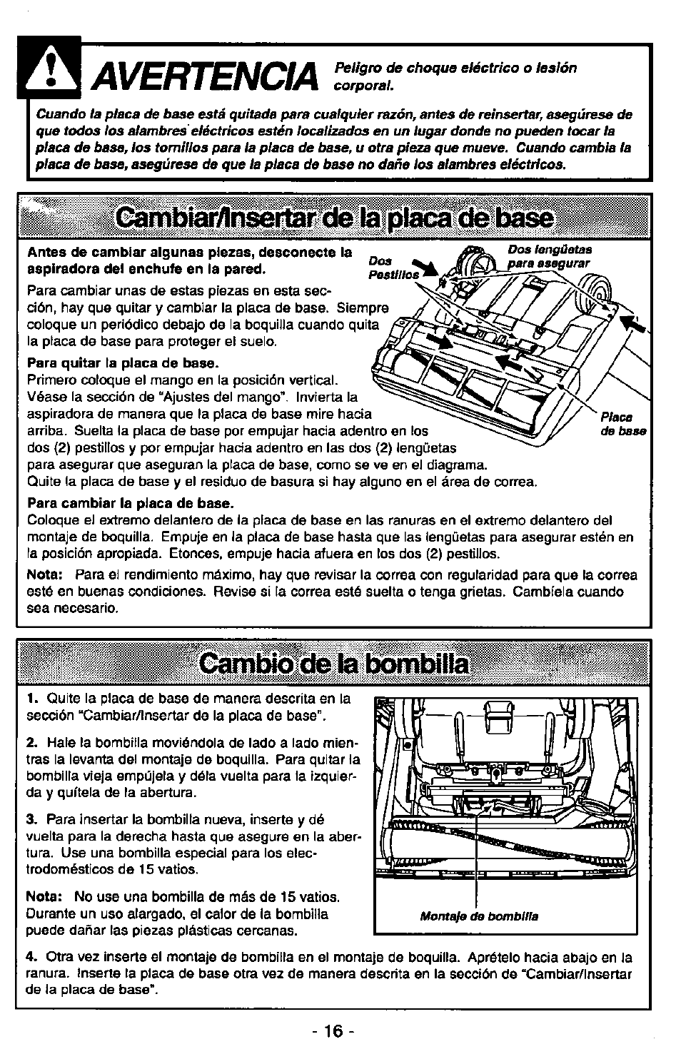 Avertencia, Gàmbiar/inseilifde la р1а(^шькаж, Déla | Panasonic MC-V7347 User Manual | Page 40 / 48