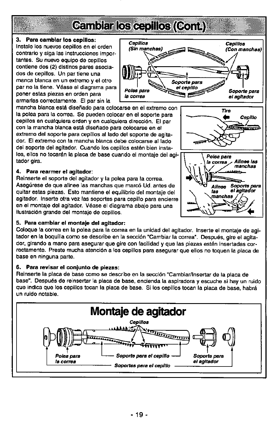 Canrriìlar ^ òeidiips (cont), Montaje de agitador | Panasonic MC-V7347 User Manual | Page 43 / 48