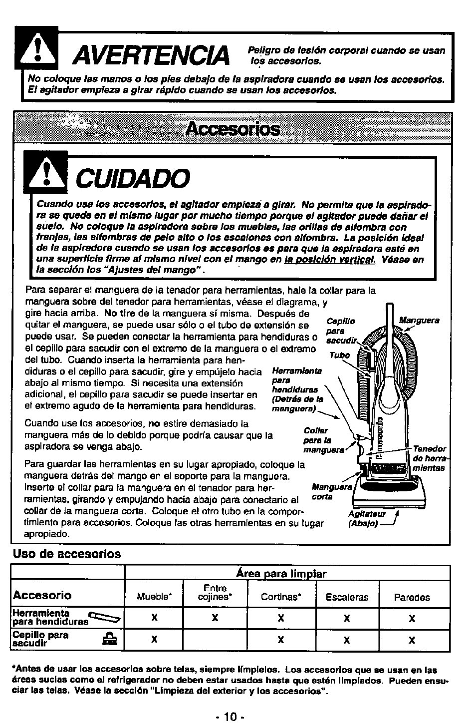 Avertenoa, Cuidado | Panasonic MC-V5710 User Manual | Page 30 / 40