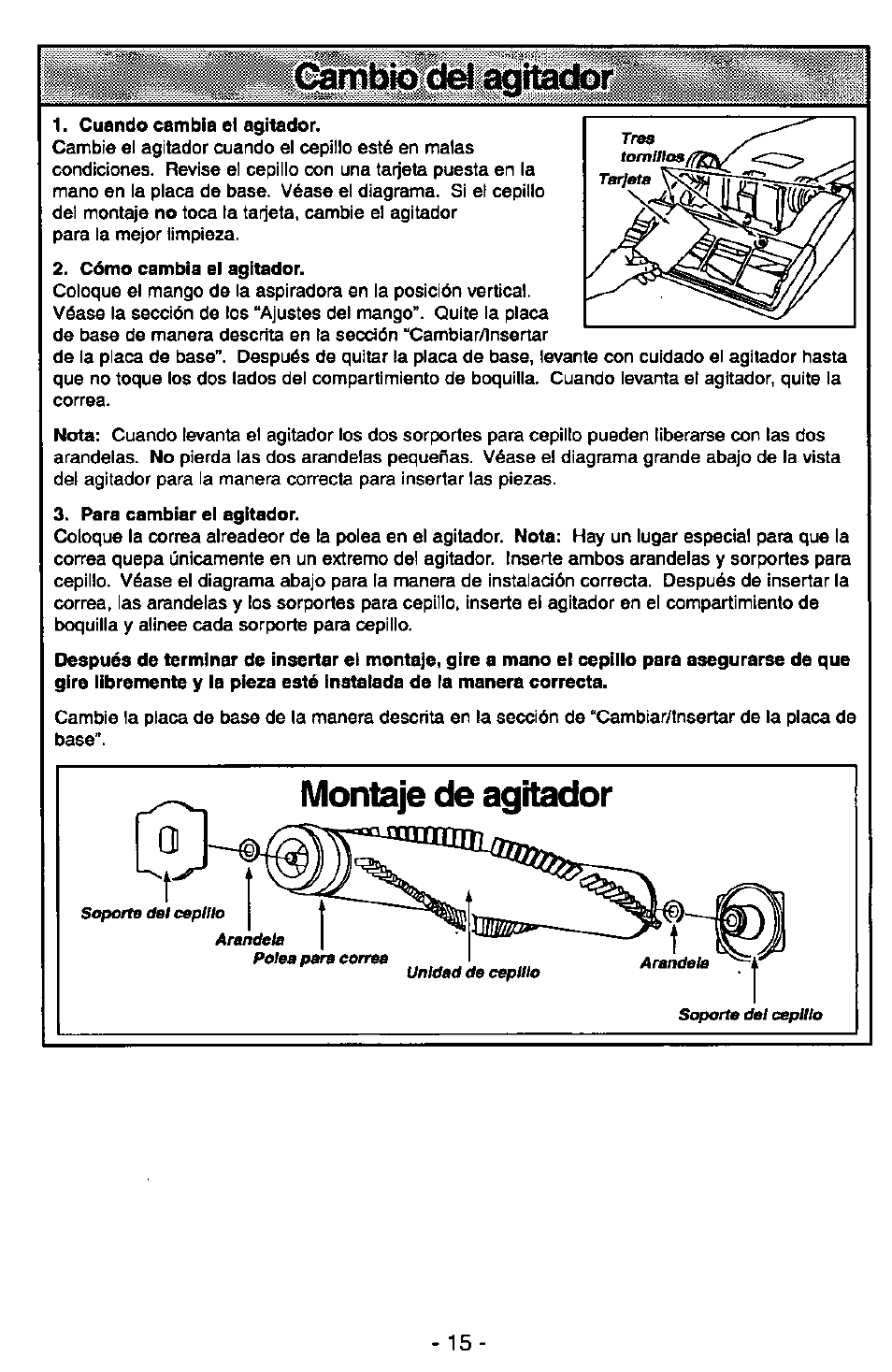 Cambio dei agitador, Cambio del agitador, Montaje de agitador | Panasonic MC-V5710 User Manual | Page 35 / 40