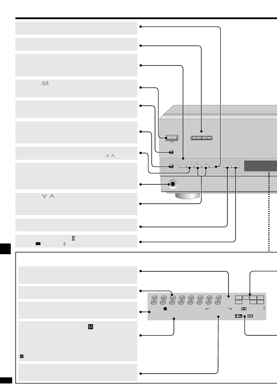 Operations, Control guide, The display | Sound mode, stereo, surround, sfc, Khz, mhz, Speakers, General display, Tuned, mono, stereo, Power, 8, Help, –reset | Panasonic SA-HE75  EN User Manual | Page 12 / 20