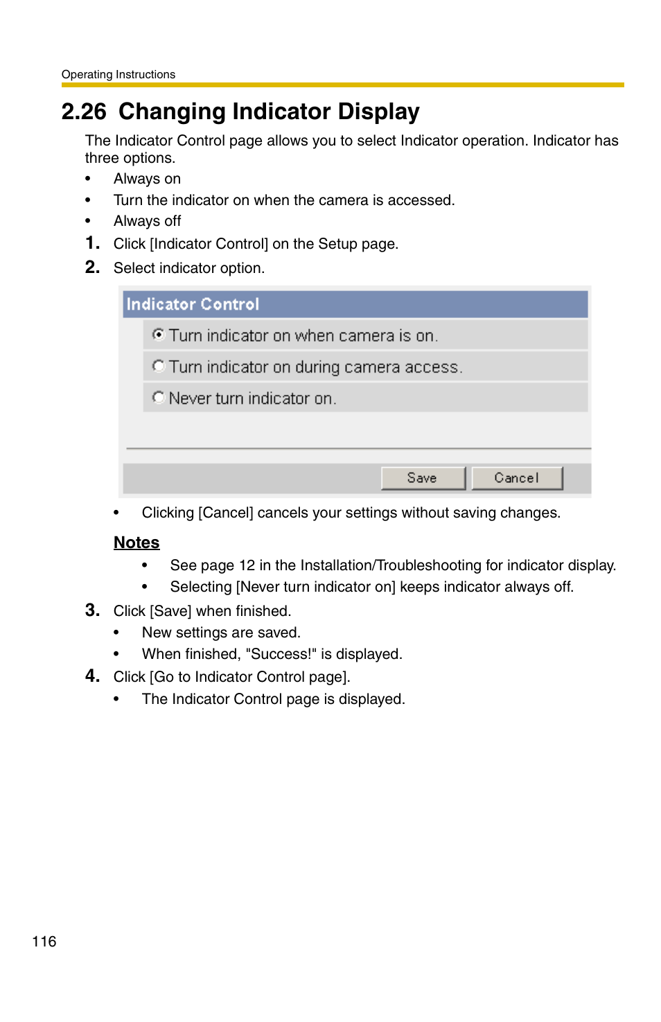 26 changing indicator display | Panasonic BB-HCM371A User Manual | Page 116 / 160