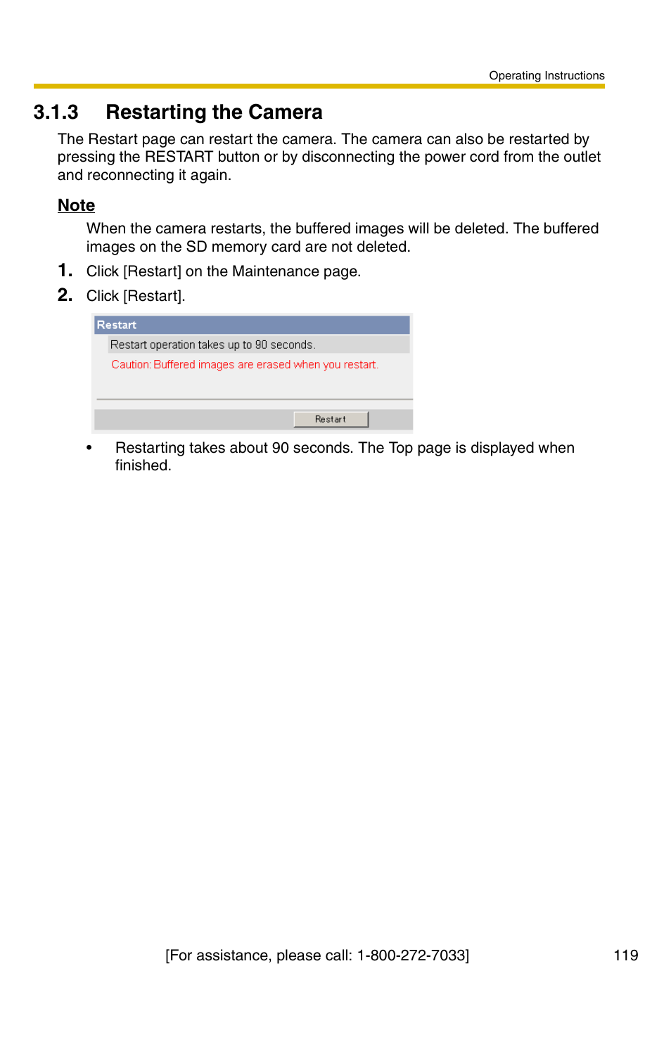 3 restarting the camera | Panasonic BB-HCM371A User Manual | Page 119 / 160