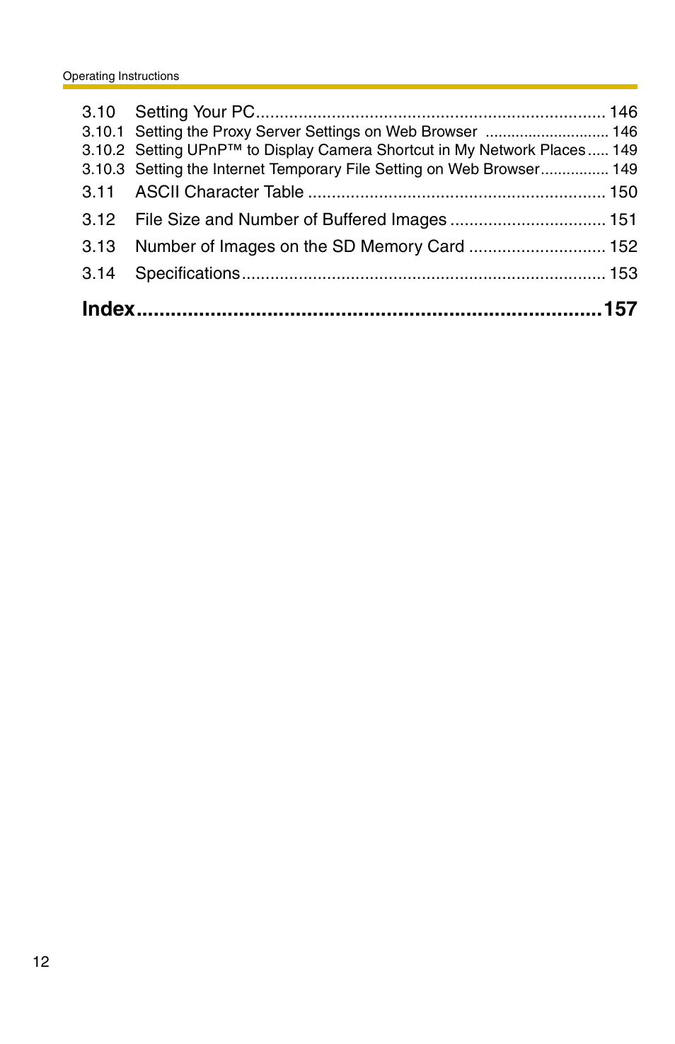 Index 157, Index | Panasonic BB-HCM371A User Manual | Page 12 / 160