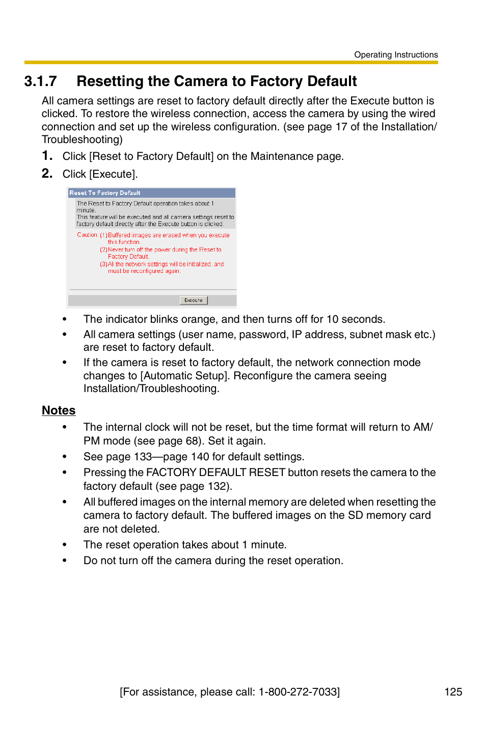 7 resetting the camera to factory default, E 125) | Panasonic BB-HCM371A User Manual | Page 125 / 160