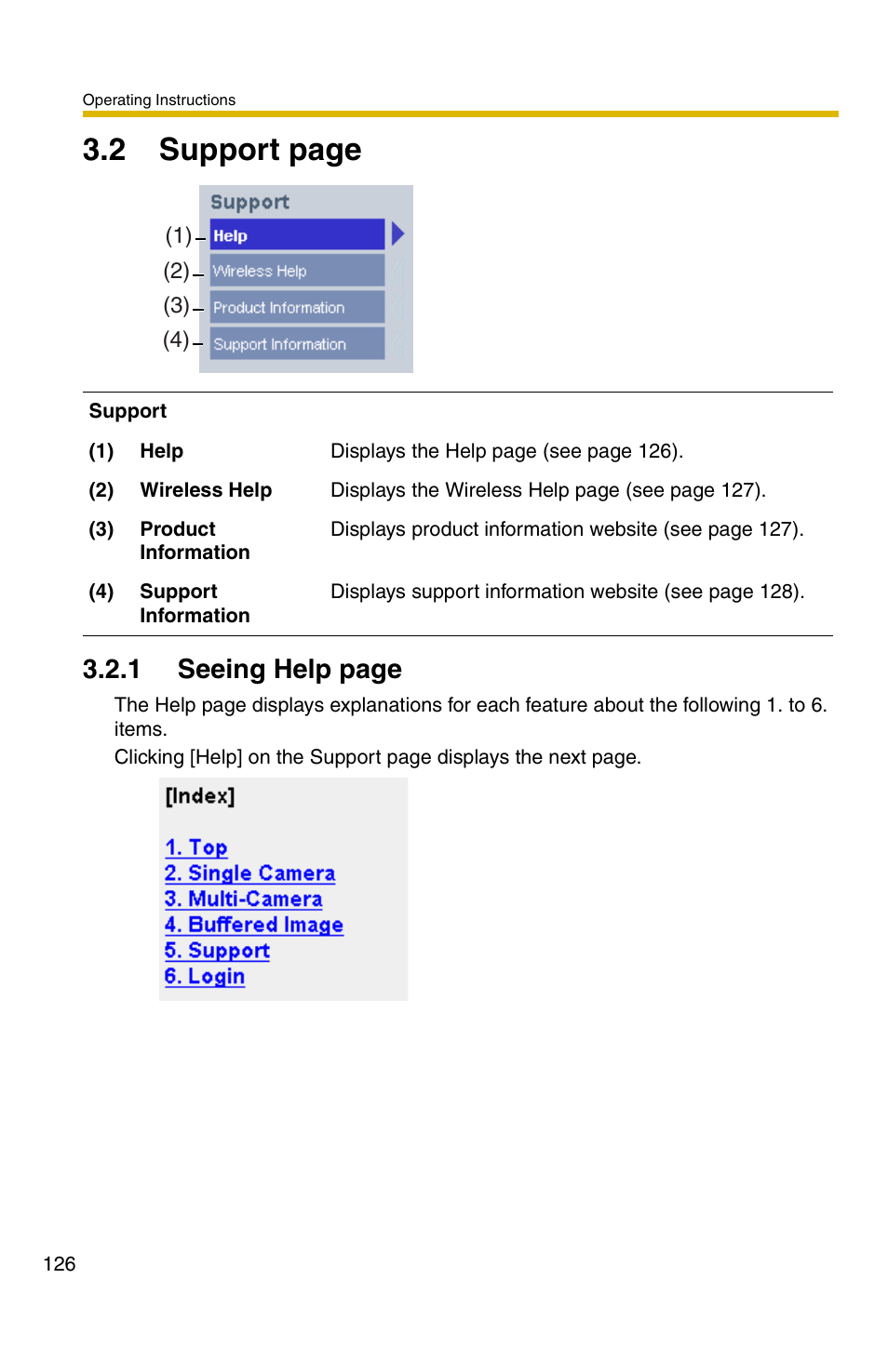 Ge 126, 2 support page, 1 seeing help page | Panasonic BB-HCM371A User Manual | Page 126 / 160