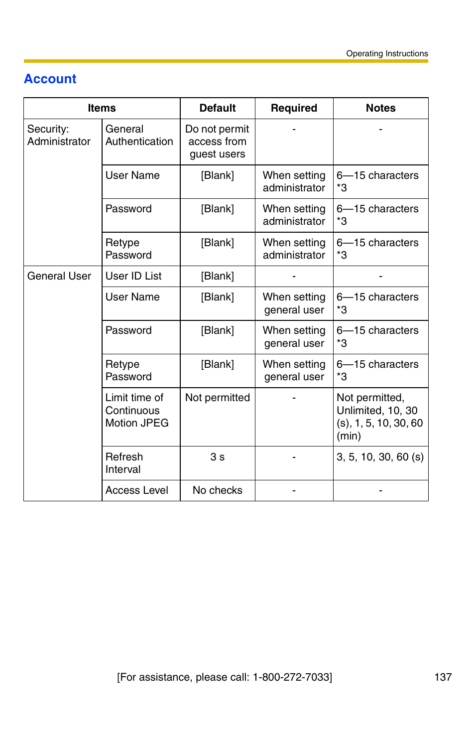 Account | Panasonic BB-HCM371A User Manual | Page 137 / 160