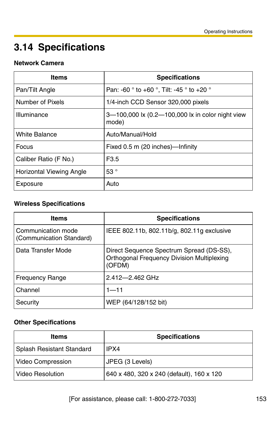 14 specifications | Panasonic BB-HCM371A User Manual | Page 153 / 160