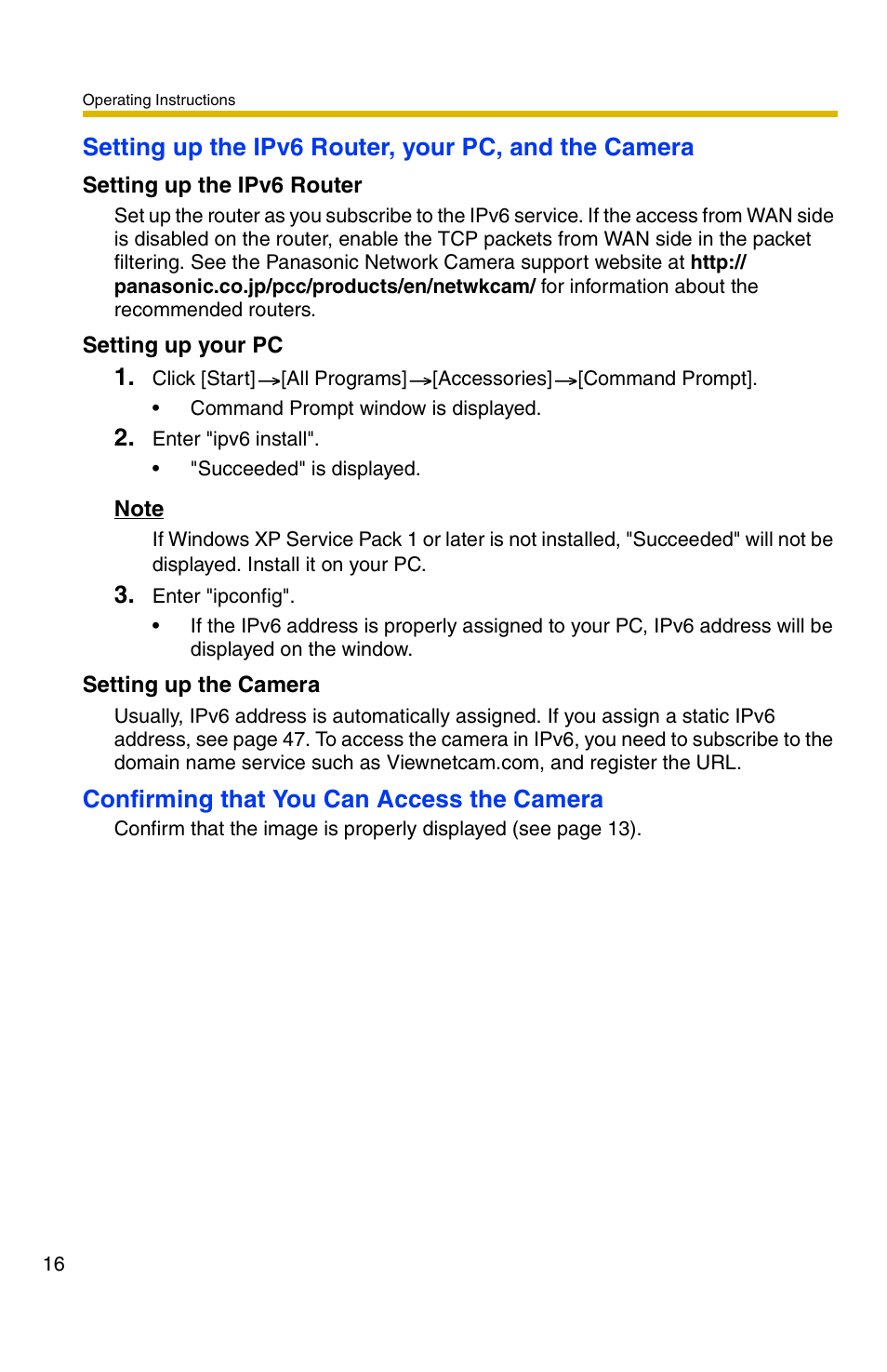 Confirming that you can access the camera | Panasonic BB-HCM371A User Manual | Page 16 / 160