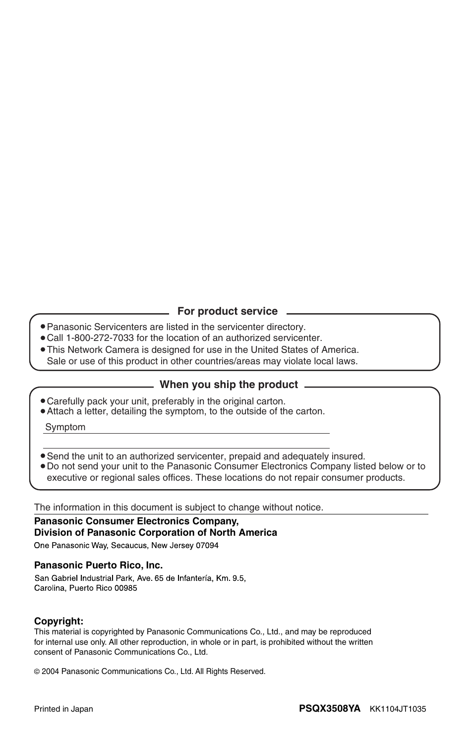 Panasonic BB-HCM371A User Manual | Page 160 / 160