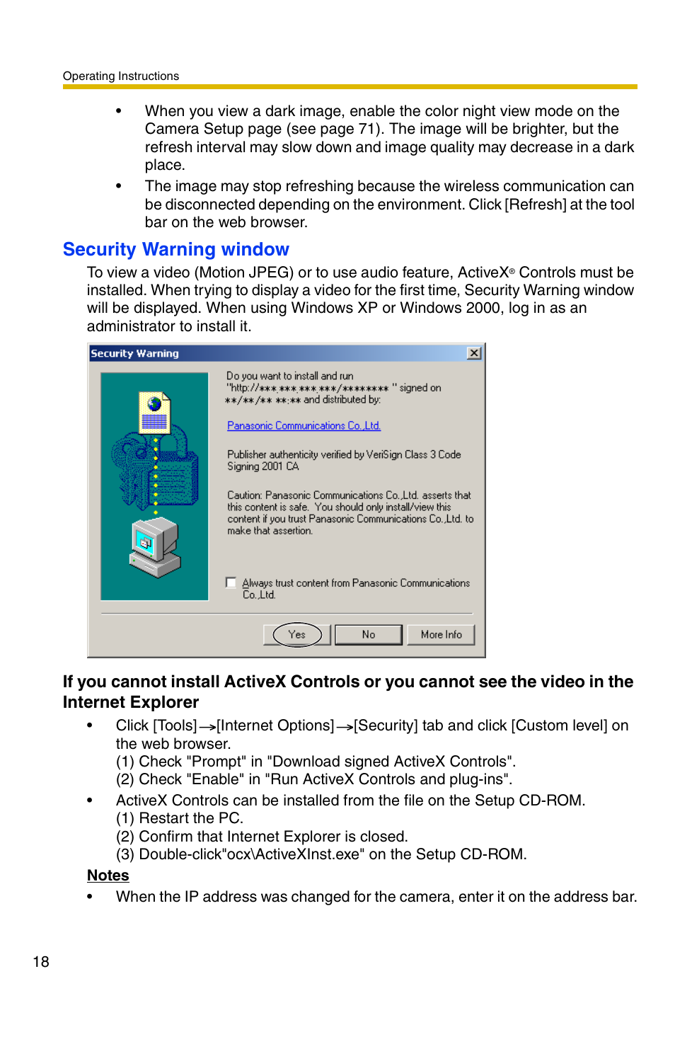 Security warning window | Panasonic BB-HCM371A User Manual | Page 18 / 160