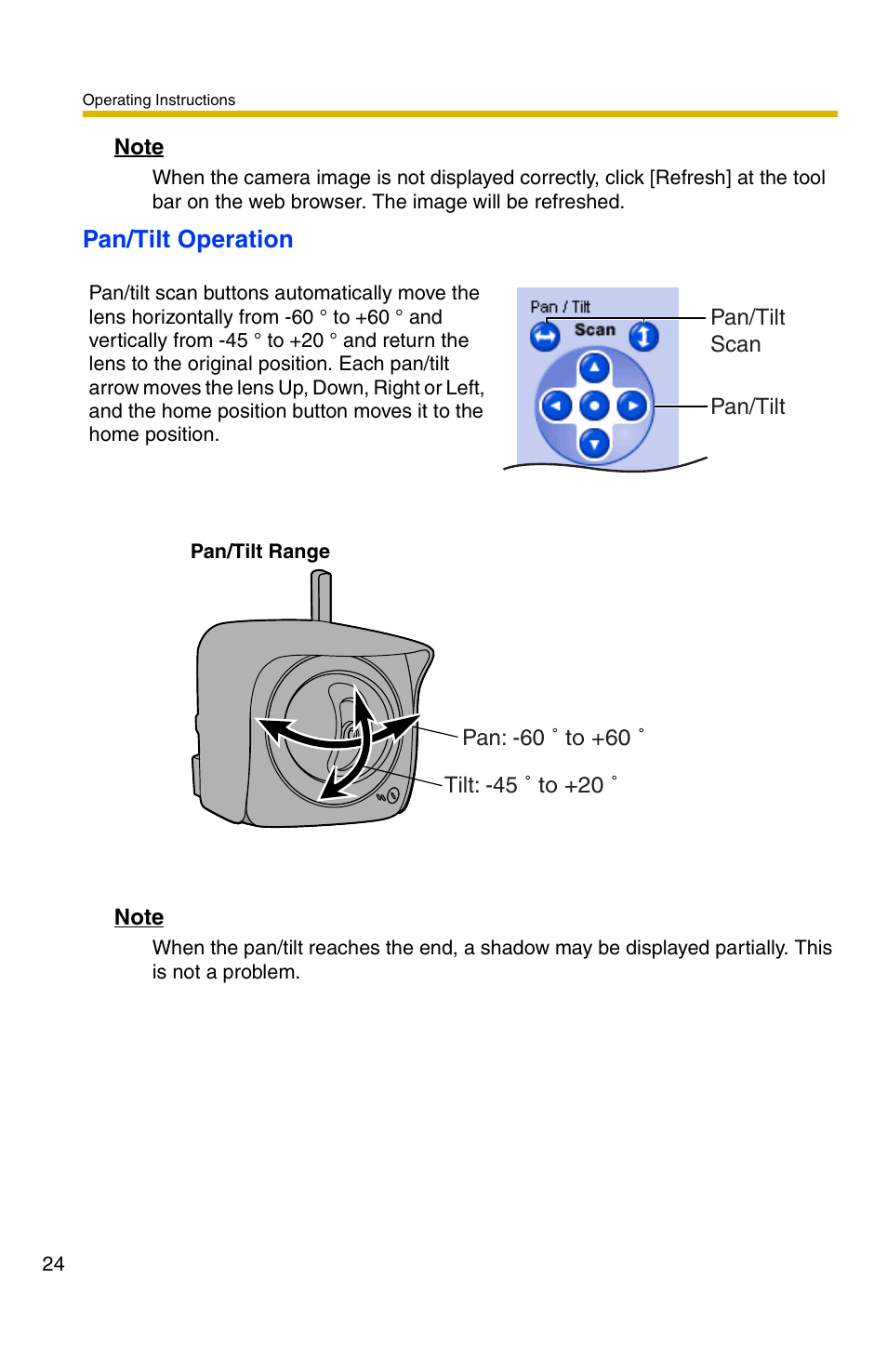 Pan/tilt operation | Panasonic BB-HCM371A User Manual | Page 24 / 160