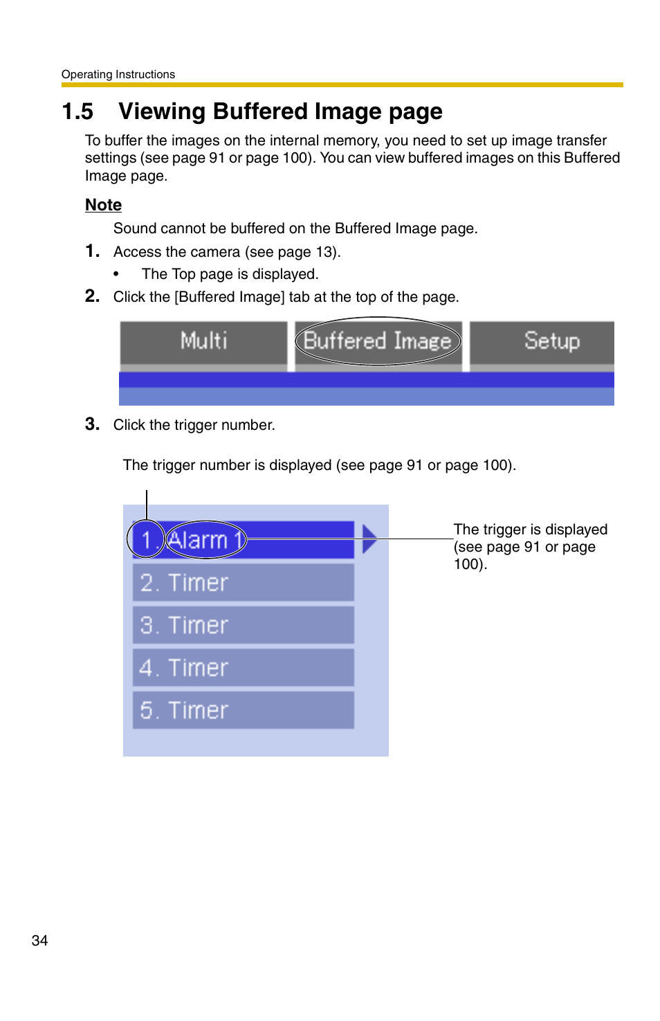 Ge 34, 5 viewing buffered image page | Panasonic BB-HCM371A User Manual | Page 34 / 160