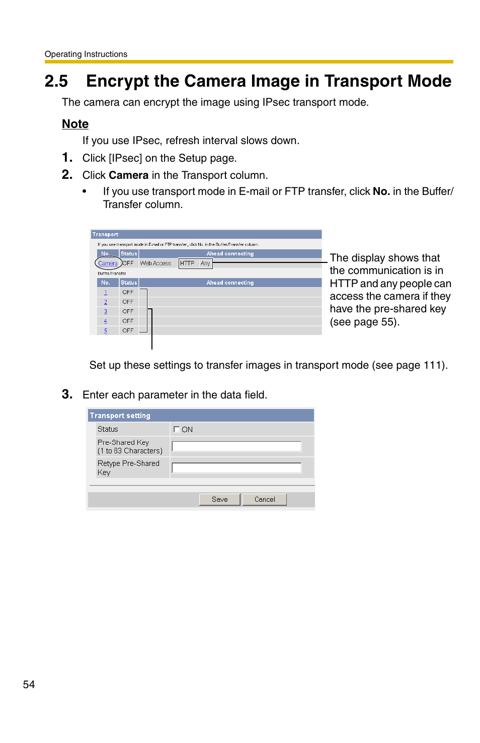 5 encrypt the camera image in transport mode | Panasonic BB-HCM371A User Manual | Page 54 / 160