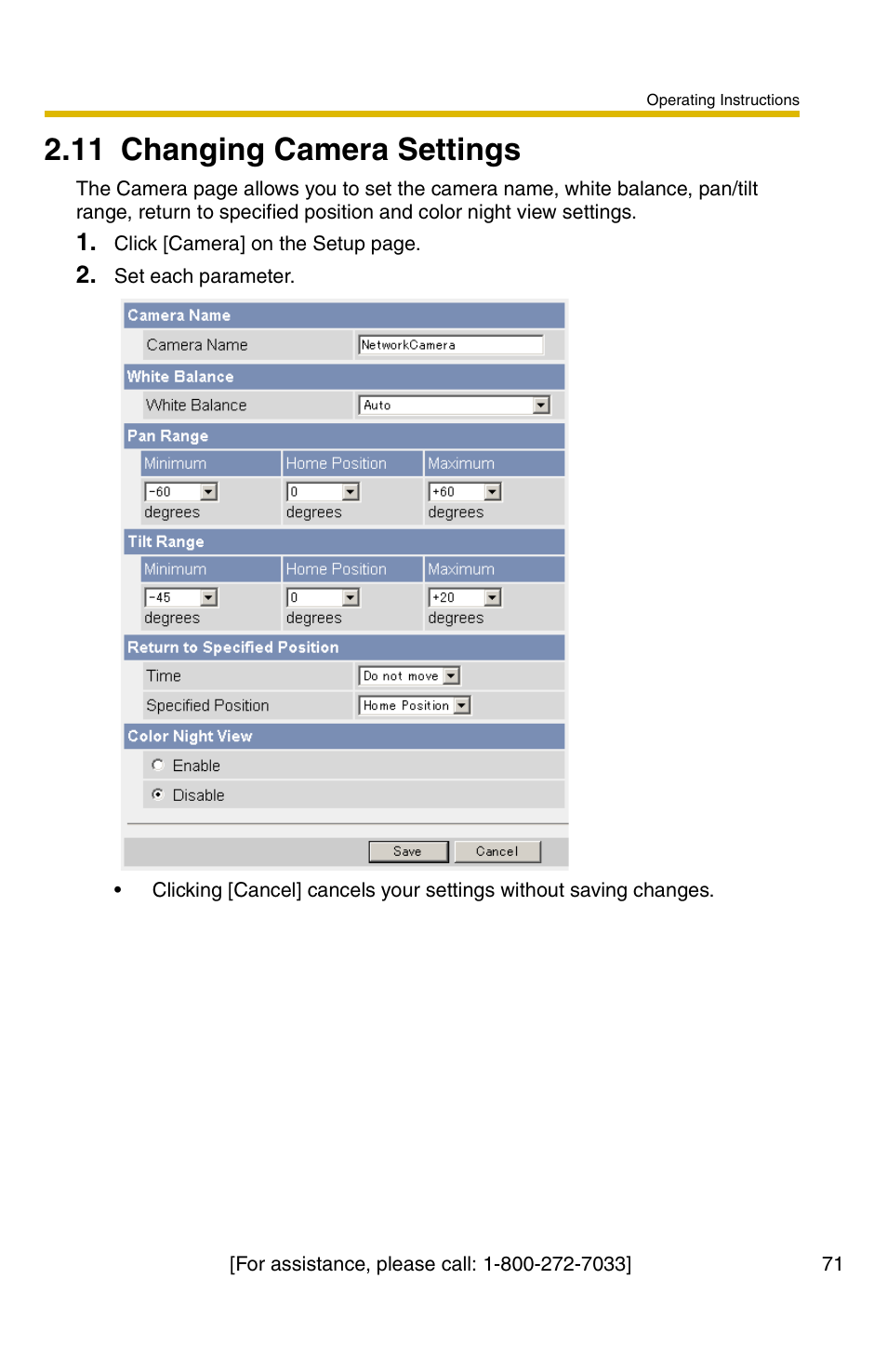 11 changing camera settings | Panasonic BB-HCM371A User Manual | Page 71 / 160