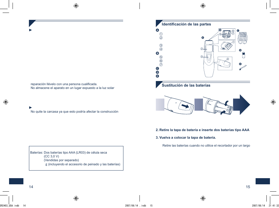 Espanõl | Panasonic ER2403 User Manual | Page 14 / 20