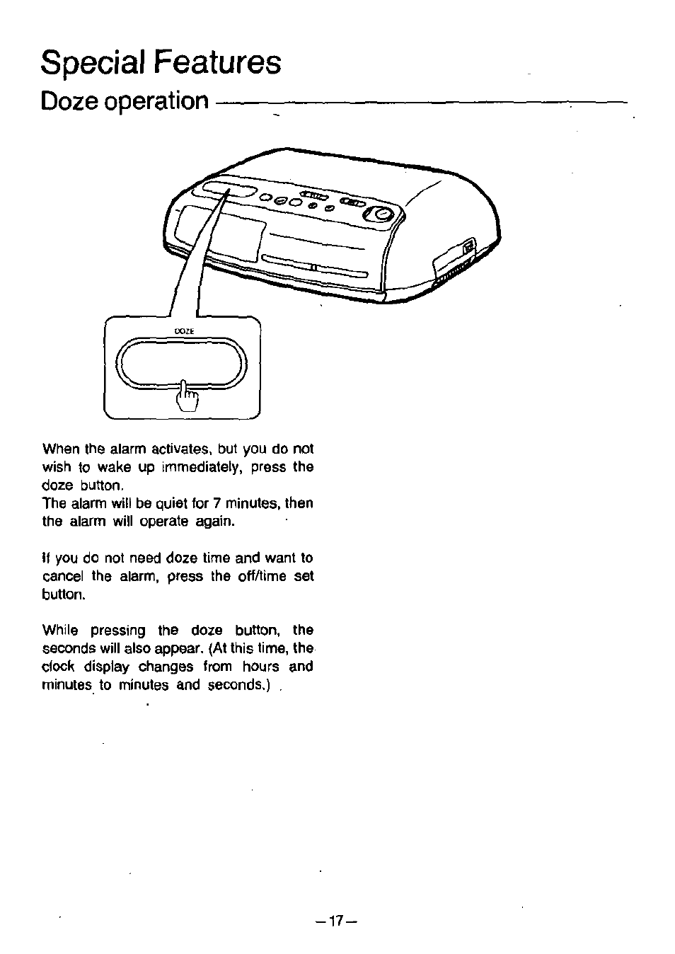 Special features, Doze operation | Panasonic RC6088 User Manual | Page 17 / 20