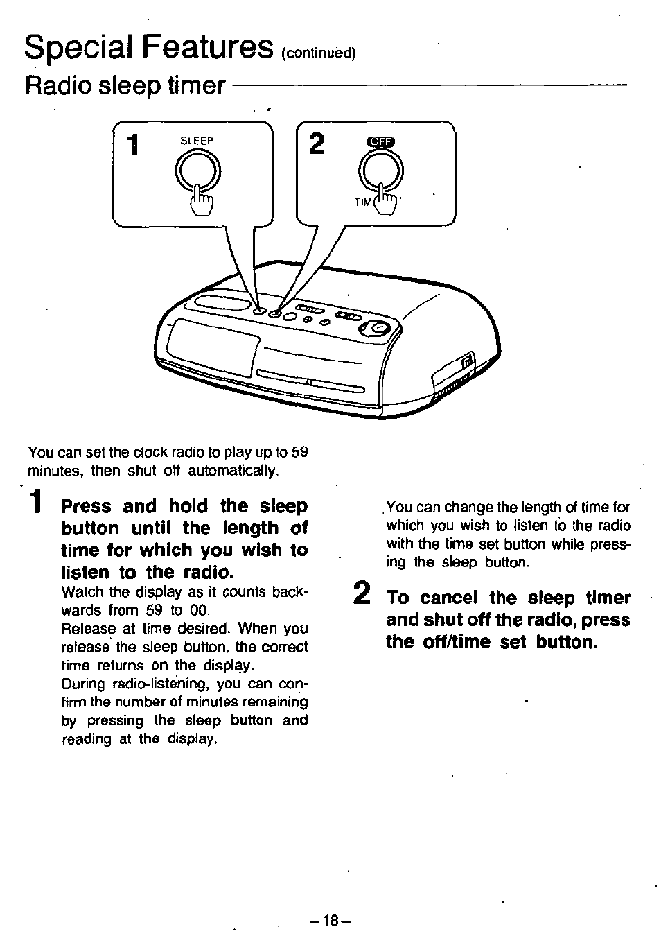 Special features, Radio sleep timer | Panasonic RC6088 User Manual | Page 18 / 20