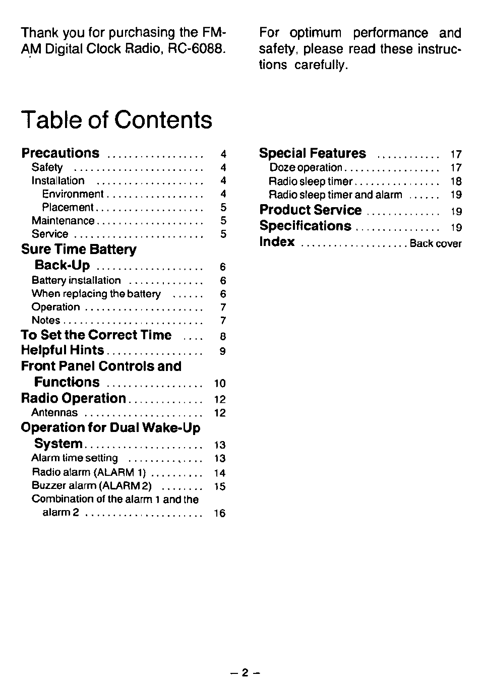 Panasonic RC6088 User Manual | Page 2 / 20