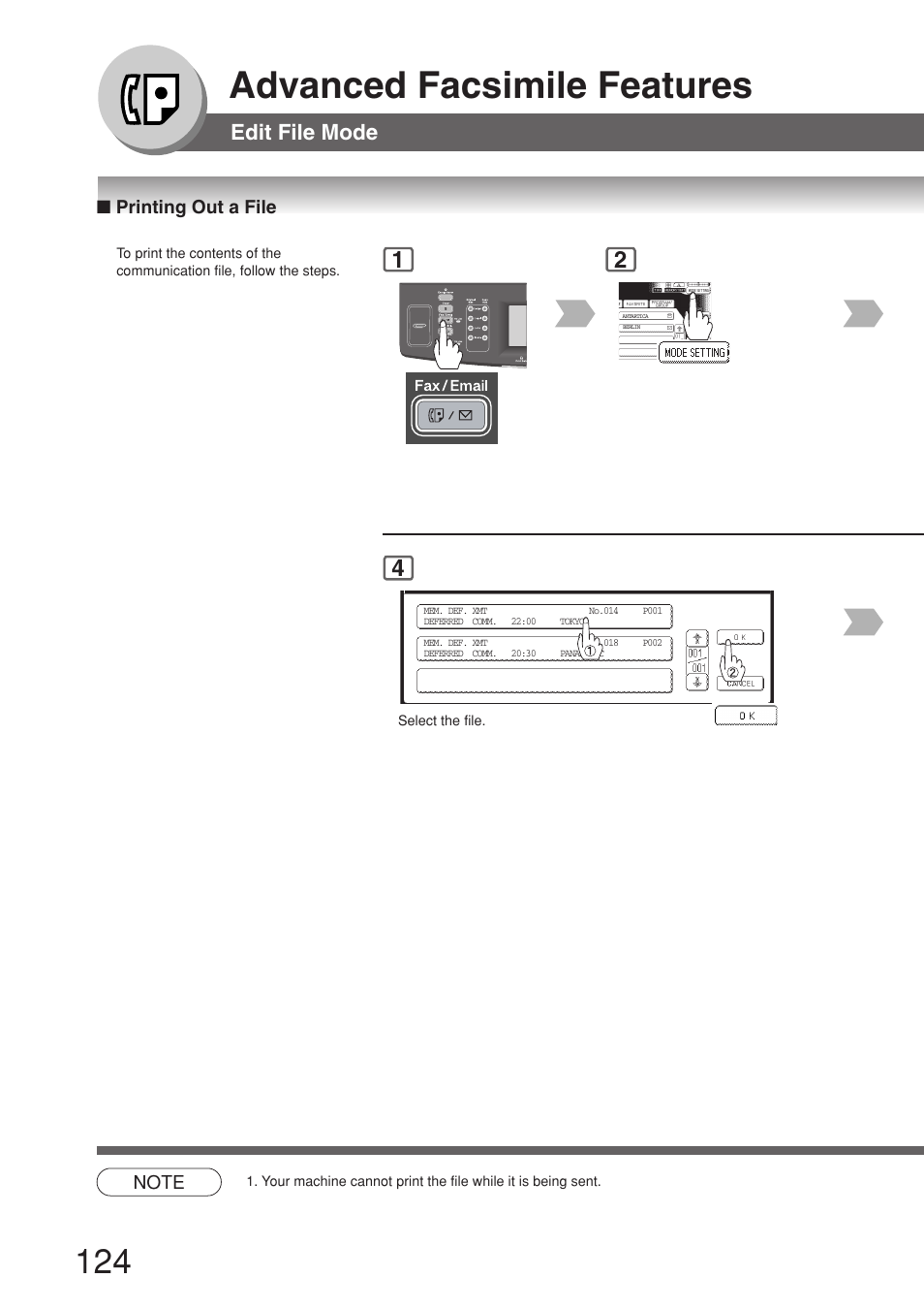 Printing out a file, Advanced facsimile features | Panasonic 8045 User Manual | Page 124 / 196