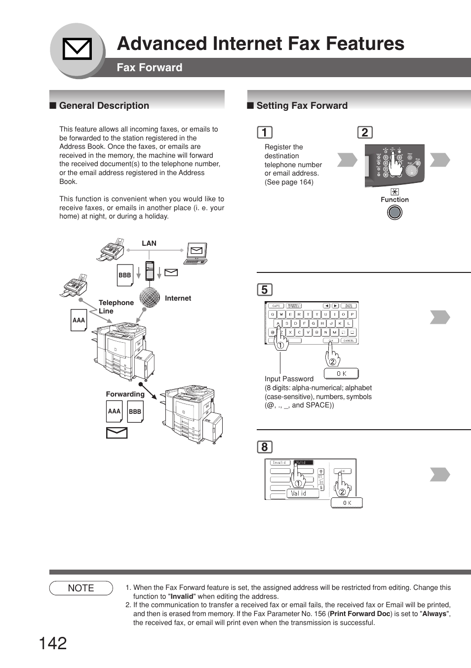 Fax forward, General description, Setting fax forward | Advanced internet fax features | Panasonic 8045 User Manual | Page 142 / 196