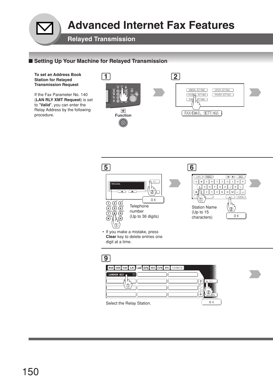 Setting up your machine for relayed transmission, Advanced internet fax features | Panasonic 8045 User Manual | Page 150 / 196