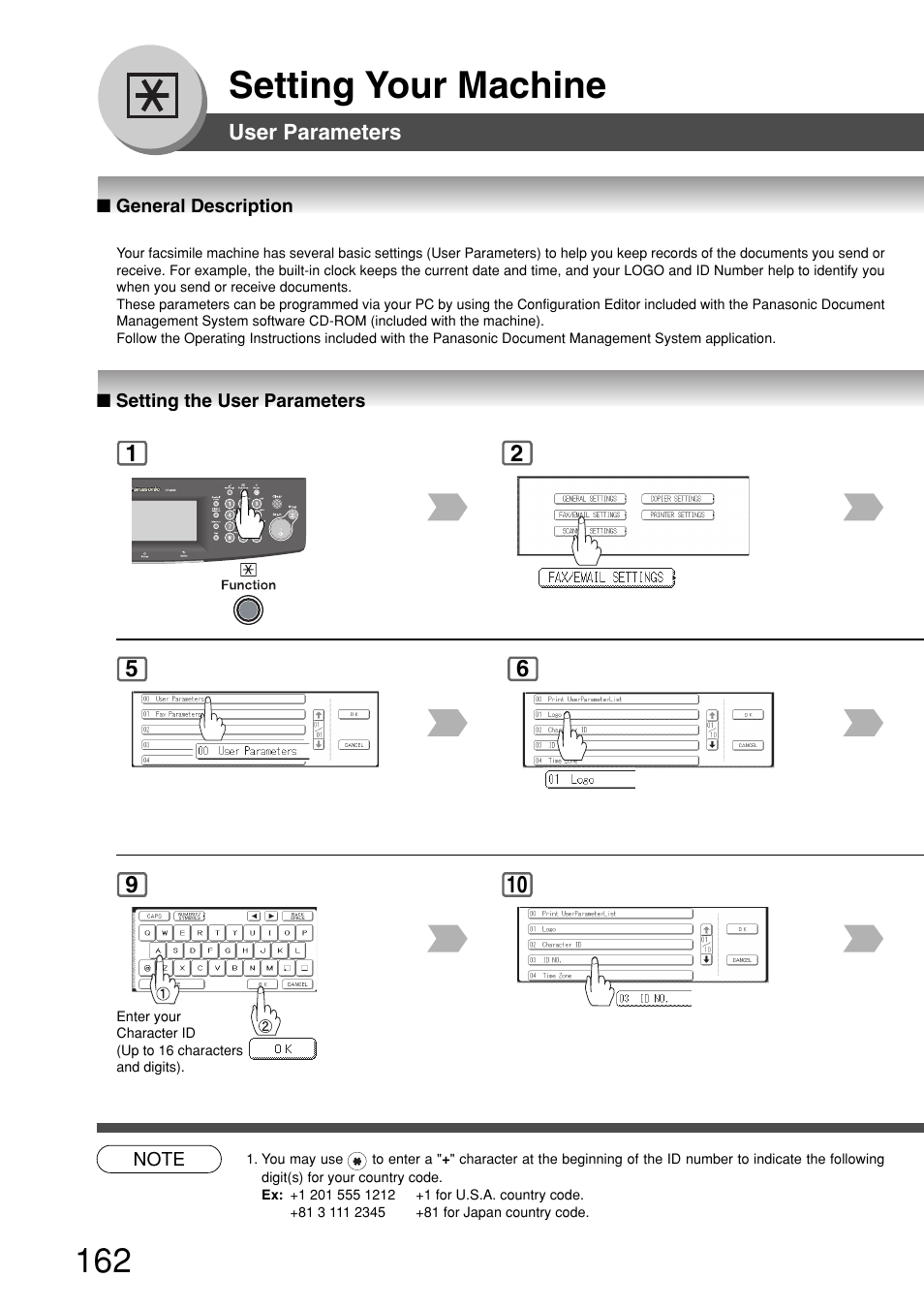 User parameters, General description, Setting the user parameters | Setting your machine | Panasonic 8045 User Manual | Page 162 / 196