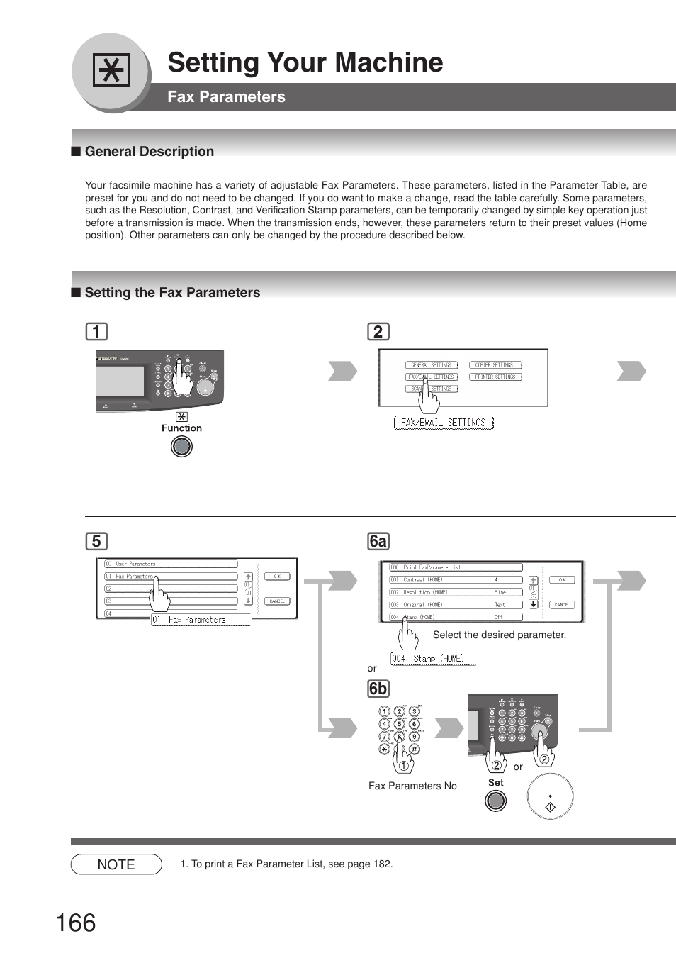 Fax parameters, General description, Setting the fax parameters | Setting your machine | Panasonic 8045 User Manual | Page 166 / 196