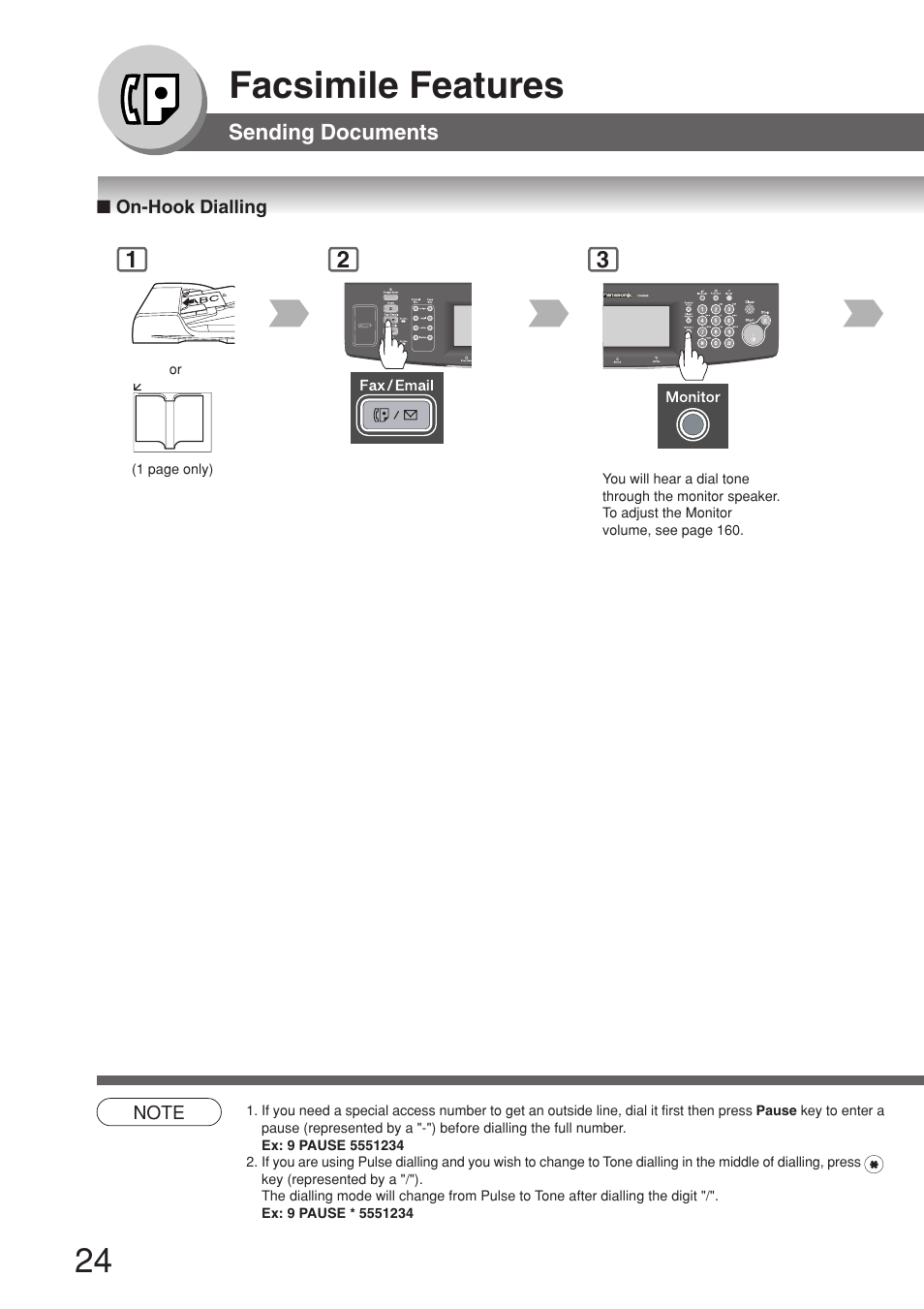 On-hook dialling, Facsimile features | Panasonic 8045 User Manual | Page 24 / 196