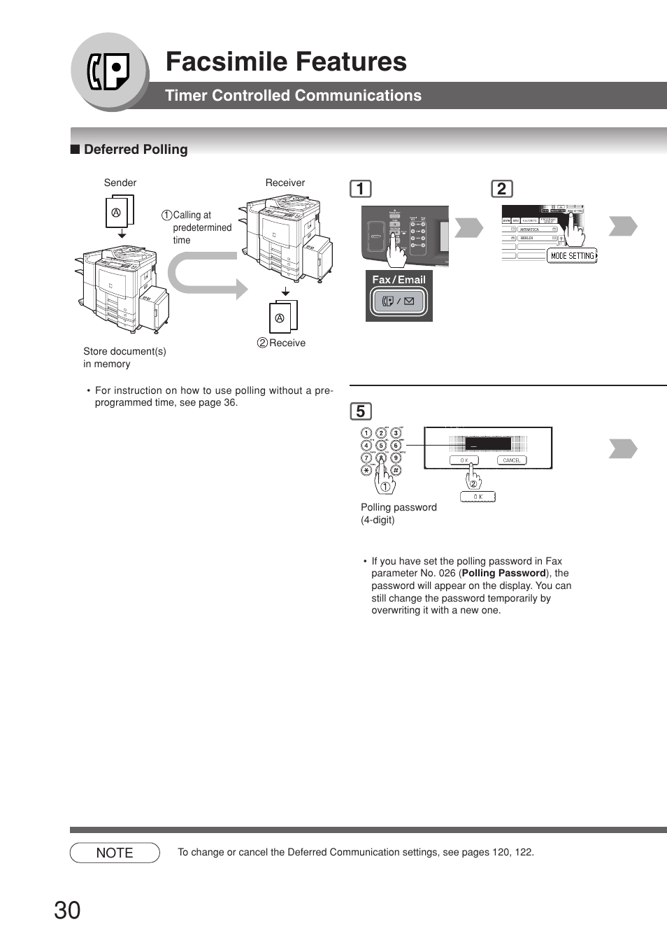 Deferred polling, Facsimile features, Timer controlled communications | Panasonic 8045 User Manual | Page 30 / 196