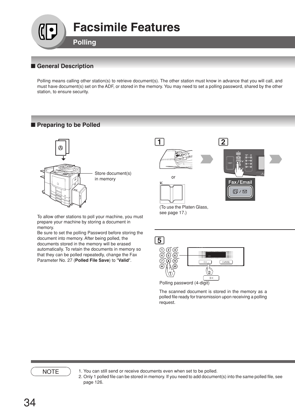 Polling, General description, Preparing to be polled | Facsimile features | Panasonic 8045 User Manual | Page 34 / 196