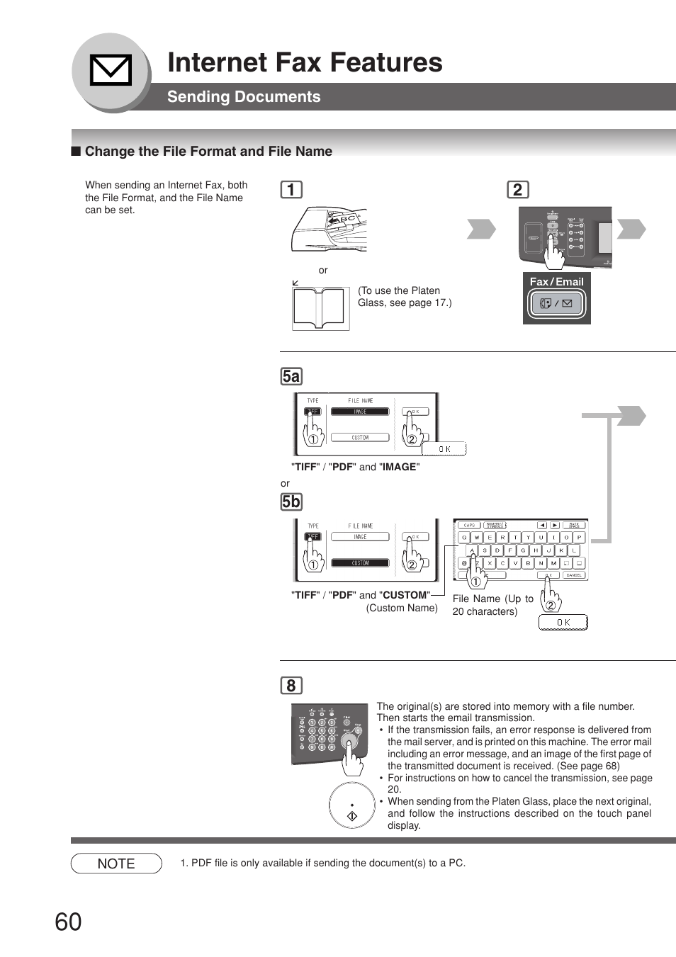 Change the file format and file name, Internet fax features, 25a 5b | Sending documents | Panasonic 8045 User Manual | Page 60 / 196