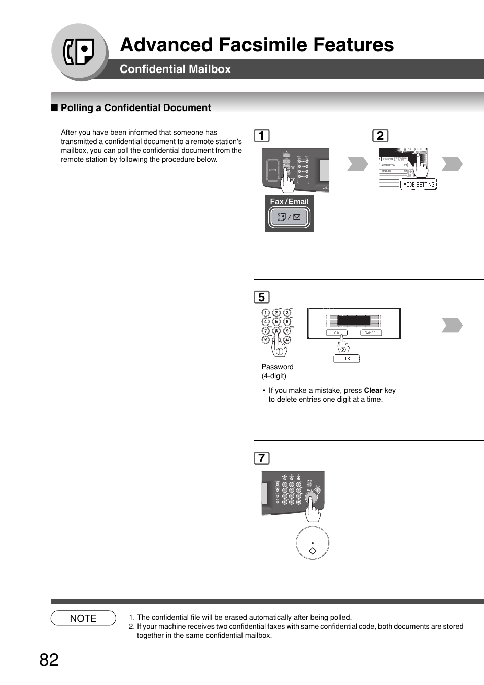 Polling a confidential document, Advanced facsimile features | Panasonic 8045 User Manual | Page 82 / 196