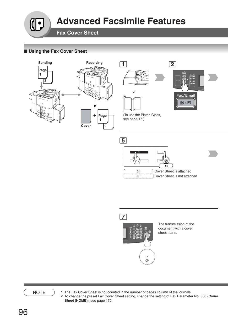 Fax cover sheet, Using the fax cover sheet, Advanced facsimile features | Panasonic 8045 User Manual | Page 96 / 196