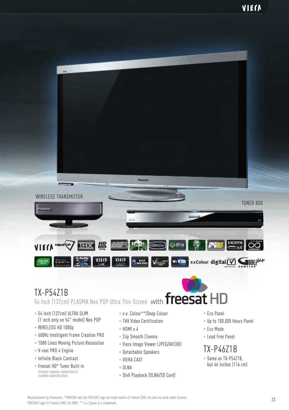 Tx-p46z1b, Tx-p54z1b | Panasonic VIERA TX-P50G10B User Manual | Page 25 / 47